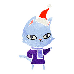 retro cartoon of a cat staring wearing santa hat