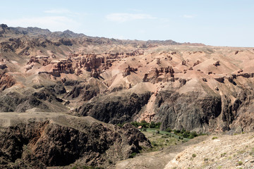 Beautiful view of the Charyn Canyon in the Almaty region of Kazakhstan with its reddish sandstone cliffs