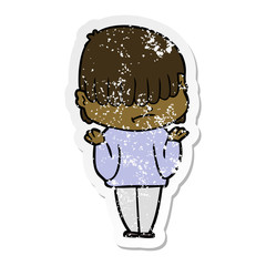 distressed sticker of a cartoon boy with untidy hair