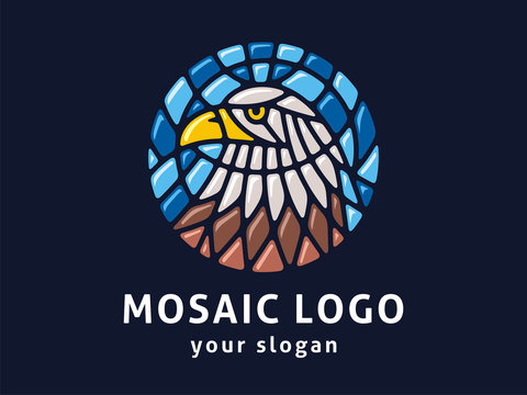 Vector logo template. Sign of the eagle in mosaic style.