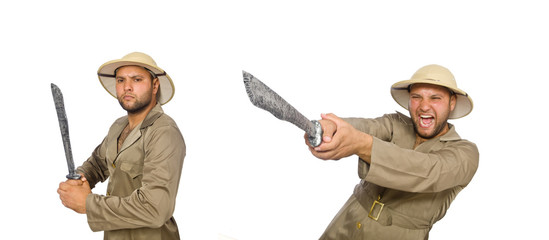 Man with knife isolated on white