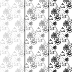 lemon, figs, kiwi, mangosteen tropical fruits seamless pattern