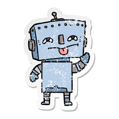 distressed sticker of a cartoon robot