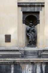 Sculpture on facade of Jesuit Church in Lviv, Ukraine