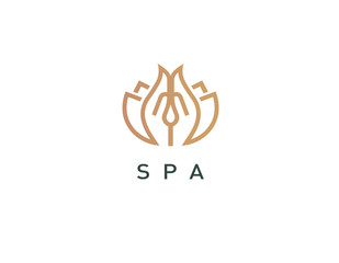 Linear logo hands and lotus for massage.salon