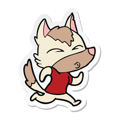 sticker of a cartoon wolf running