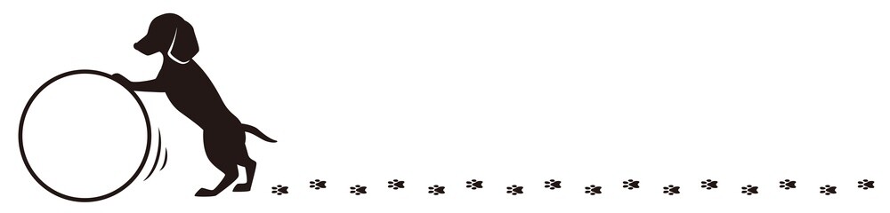 ボールを押す犬のシルエットライン（ダックスフンド）