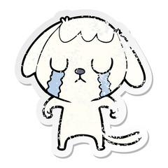 distressed sticker of a cute cartoon dog crying