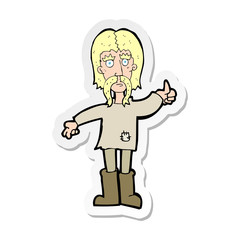sticker of a cartoon hippie man giving thumbs up symbol