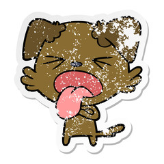 distressed sticker of a cartoon disgusted dog