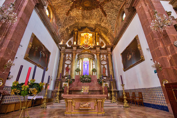 San Miguel de Allende, Mexico-3 December, 2018: Landmark Parroquia De San Miguel Arcangel cathedral in historic city center