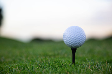 Bolas de golf puestas en encima de un tee con fondo verde y blanco