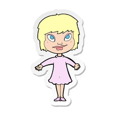 sticker of a cartoon girl shrugging shoulders