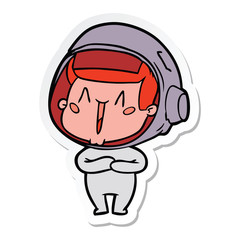 sticker of a happy cartoon astronaut