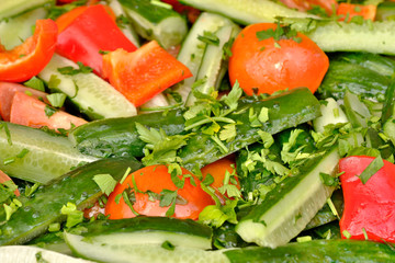 Vegetable salad of tomatoes and cucumbers