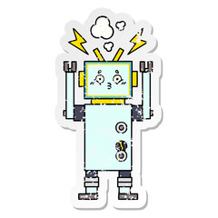 distressed sticker of a cute cartoon robot