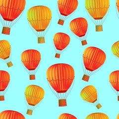Obraz premium Big balloon seamless pattern on sky background. Coating for fabric, paper. Vector illustration