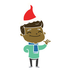 happy flat color illustration of a man wearing santa hat
