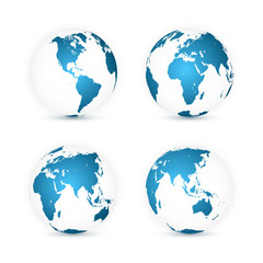 Earth globe. World map set. Planet with continents. Vector Illustration