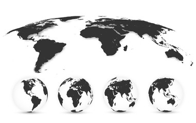 World Map Isolated on White Background in Gray Color. Earth globe. World map set. Vector Illustration