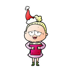 gradient cartoon of a happy old lady wearing santa hat