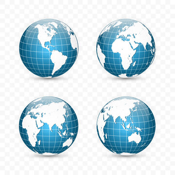 Earth globe. World map set. Planet with continents. Vector Illustration