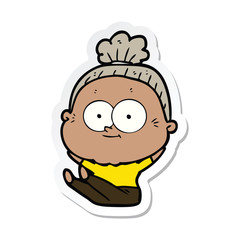 sticker of a cartoon happy old woman