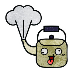 retro grunge texture cartoon steaming kettle