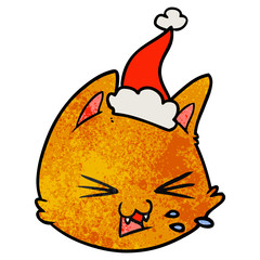 spitting textured cartoon of a cat face wearing santa hat