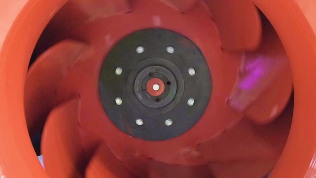 Slow rotating ventilation fan. 4K UHD. Fan turbine. Electric fan produce a current of air by slow movement of blades.