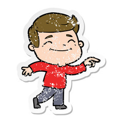distressed sticker of a happy cartoon man