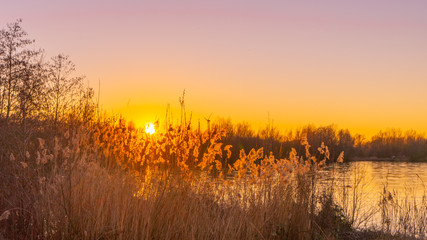 Fototapeta na wymiar Sunset over lake Lippesee