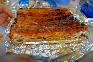 Detail shot of a grilled fish