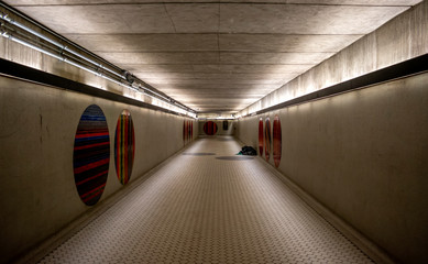 Pathway at peel station in montreal's subway