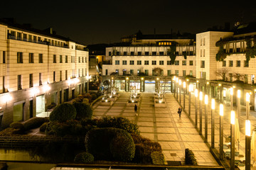 Fototapeta na wymiar modern residential quarter in Bergamo at night
