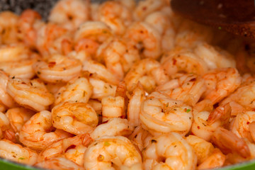Prawns in pan, delicious seafood
