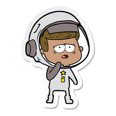 sticker of a cartoon tired astronaut