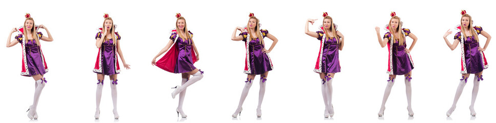 Beautiful woman with crown isolated on white 