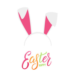 Easter bunny ears head mask and Happy Easter lettering. Easter holiday design element.