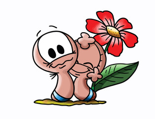 Friendship between cartoon worms who love each other vector illustration