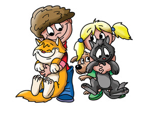 Cartoon children playing with their pets vector illustration