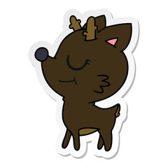 sticker cartoon of cute red nosed reindeer