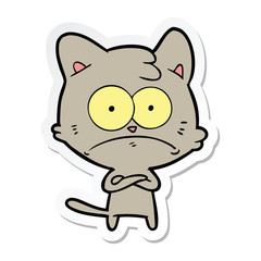sticker of a cartoon nervous cat
