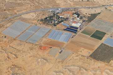 Dead Sea, ISRAEL -February 28, 2019: Flying over Ein Yahav a argriculture place of Israel.