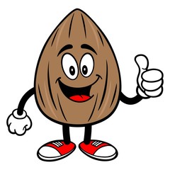 Almond Mascot with Thumbs Up - A vector cartoon illustration of a Almond mascot holding a Thumbs Up.