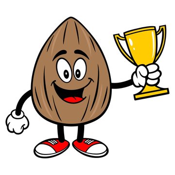 Almond Mascot with a Trophy - A vector cartoon illustration of a Almond mascot holding a Trophy.