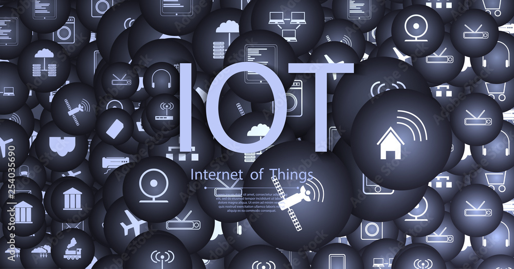 Poster internet of things (iot) and networking concept for connected devices. spider web of network connect