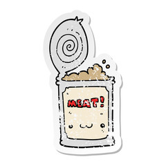distressed sticker of a cartoon canned food
