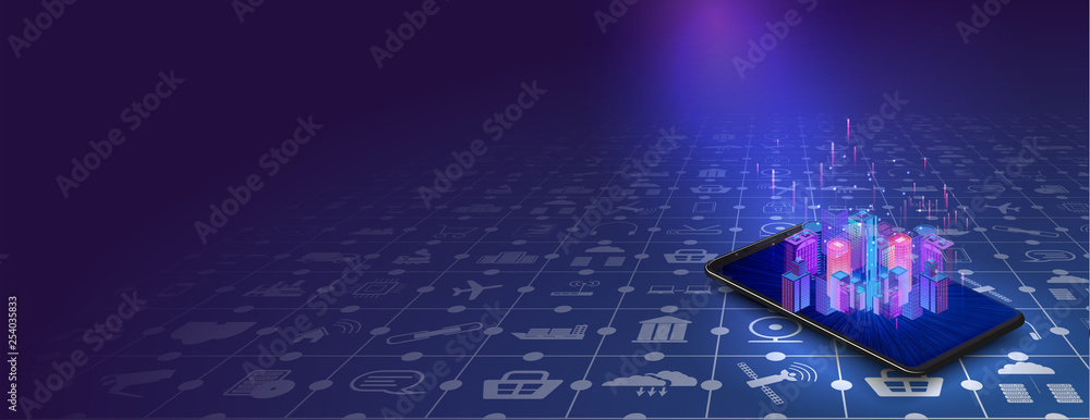 Poster smart city and wireless communication network, abstract image visual, internet of things