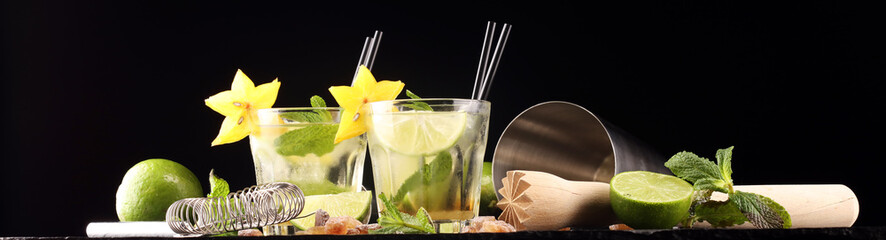 Lemon Fruit Lime Caipirinha of Brazil on table